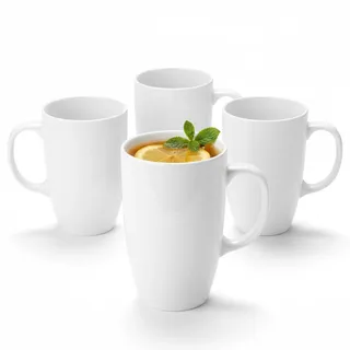 Wilmax - Teetassen & Kaffeetassen Set 4er - 630ml - Kaffeebecher Porzellan - Tassen Set für Tee, Kaffee & Latte Macchiato - Spülmaschinenfest - Weiß