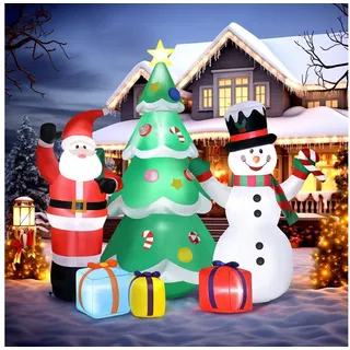VINGLI Weihnachtsfigur Wetterfest, Weihnachtsdeko Aufblasbar für Innen & Außen, 188 cm Weihnachtsfiguren-Set: Schneemann, Weihnachtsmann & Baum 188 cm