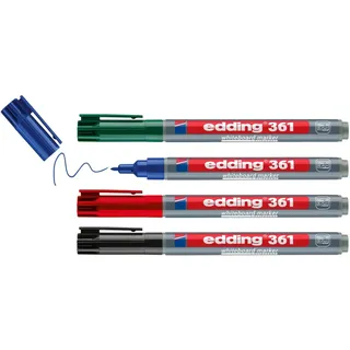 edding 361 Whiteboardmarker Set - bunte Farben - 4 Whiteboard Stifte - Rundspitze 1 mm - Boardmarker abwischbar - für Whiteboard, Flipchart, Magnettafel, Memoboard - Sketchnotes - nachfüllbar