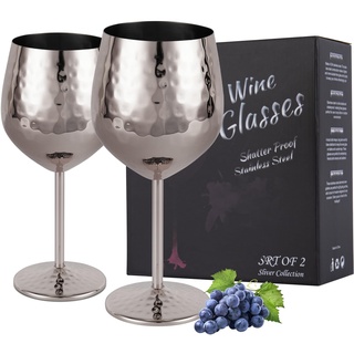 IRONABLE Rotweinglas,stilvolles und elegantes Edelstahlglas,530 ml,2 Stück(Black)