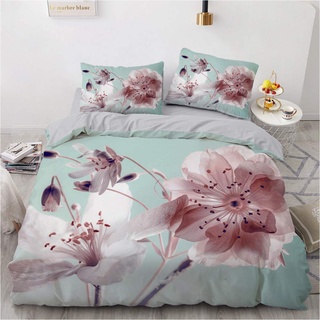 Luowei Blumen Bettwäsche 155x220cm Grün Rosa Vintage Floral Bettwäsche Set für Doppelbett Weiche Microfaser Blüten Bettbezug und 2 Kopfkissenbezüge 80 x 80cm