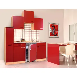 Miniküchen m. Geräten B: ca. 180cm Rot/Buchefarben