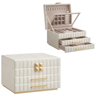 SONGMICS HOME Schmuckkasten Schmuckbox Schmuckaufbewahrung, mit Spiegel 3 Ebenen, 2 Schubladen weiß 24 cm x 15.8 cm x 21.5 cm