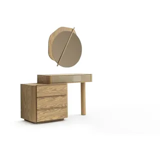 JVmoebel Schminktisch Eleganter Schminktisch mit Spiegel aus Holz und Glas in Braun (Set, 2-St., 2er Set), Made in Europa beige