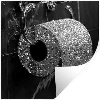 WANDTATTOO WC - Toilettenpapier - Schwarz und weiß - Glitter Wanddeko 50x50 cm