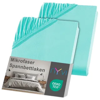 nyvi Spannbettlaken Mikrofaser 180 x 200 - 200 x 200 cm aqua 2 St.