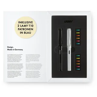 Lamy Füller-Set Special Edition 2 Füllhalter in All Black/All White Stahlfeder M 2 blaue Tintenpatronen 12 Farbringe