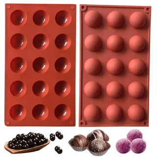 2 Stck Kleine Halbkugel Silikonform mit 15 Vertiefungen, Backform Backwerkzeug für Ihre Schokoladendesserts, Eisbomben, Mini Teacake, Fondant, Bonbons, Tablett, Kekse, Jello
