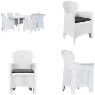 vidaXL 7 tlg. Garten Essgruppe Kunststoff Weiß Rattan Optik - Gartentisch Und -stuhl - Gartentische Und -stühle - Gartenmöbelset - Gartenmöbelsets - Weiß