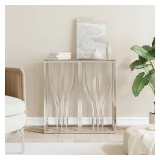 furnicato Konsolentisch Edelstahl Silbern 70 x 30 x 70 cm (1-St), Rostgeschützter Beistelltisch mit Glasplatte und Wandhalterung silberfarben 30 cm x 70 cm x 70 cm