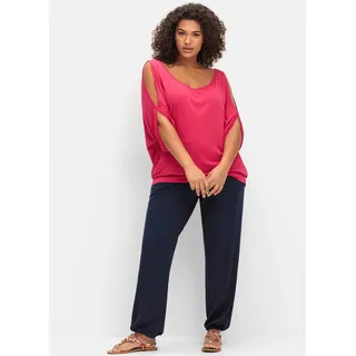 Schlupfhose SHEEGO, Damen, Gr. 52, Normalgrößen, blau (marine), 95% Viskose, 5% Elasthan, unifarben, Hosen Schlupfhose