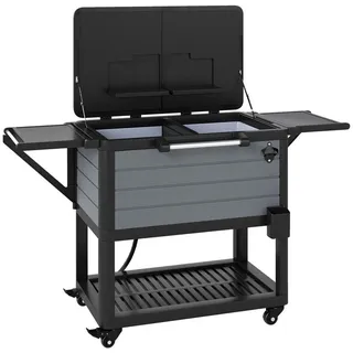 COSTWAY Trolley-Kühlbox, 91 l, Kühlwagen mit Ablagen, Rollen, Getränkehalter grau|schwarz