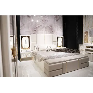 JV Möbel Elegantes Schlafzimmer-Set aus Holz in Beige mit Bett, Nachttischen,