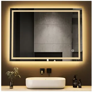 WDWRITTI Badspiegel Wandspiegel Led 80x60 3Lichtfarben Helligkeit dimmbar Memory-Funktion (Badezimmerspiegel mit Beleuchtung,Spiegel led,Lichtspiegel, mit / ohne Uhr), energiesparender,IP44 bunt