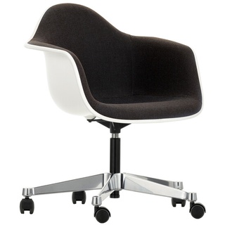 Vitra Eames Plastic Armchair PACC Drehstuhl weiß mit schwarzem Vollpolster, Designer Charles & Ray Eames, 75.5-89x62.5x60 cm