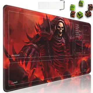 JVGFYNKL TCG Spielmatte, Spielmatte mit Zonen, 61 x 35,6 cm, rutschfestes Gummi für MTG-Spielmatte mit Kordelzug, Reisetasche und 6 Würfel, König der Skelette für MTG-Matte, Kartenspiel-Spielmatten