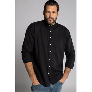 JP1880 Businesshemd Hemd Langarm Leinenmix Stehkragen Modern Fit schwarz 4XL Tall