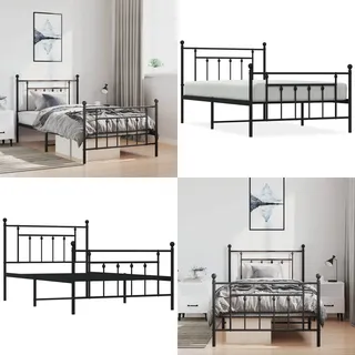 Bettgestell Mit Kopf- Und Fußteil Metall Schwarz 100x200 Cm - Metallbett - Kopfteil