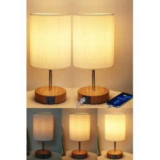HSLighting Nachttischlampe Touch Dimmbar Tischlampe mit USB A+C Schnellladeanschlüssen Ladefunktion 3 Helligkeitsstufen Einstellbar Schreibtischlampe für Nachttisch Lesen Wohnzimme, 2 Stk