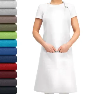 EllaTex Schürze Kochschürze Latzschürze 100% Baumwolle Unisex verstellbar mit Tasche Grillschürze Küche Gastronomie, Farbe: Weiß - Weiß