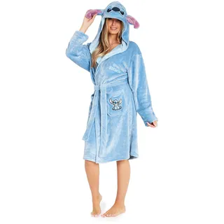 Disney Lilo & Stitch Bademantel Damen, Morgenmantel Damen Stitch, Fleece Bademantel mit Kapuze, Hausmantel Damen und Teens S-XL (Blau, M) - M