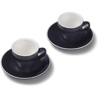 Terra Home 2er Espresso-Tassen Set - Schwarz, 90 ml, Matt, Porzellan, Dickwandig, Spülmaschinenfest, italienisches Design - Kaffee-Tassen Set mit Untertassen