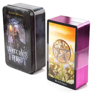 Generisch Hexen-Tarot-Deck, Tarot-Anfänger, in Einer Blechdose, hochwertiges 78-Karten-Papier mit vergoldetem Rand, Booklet-Basis Witches Tarot