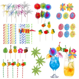 100 Stück Cocktail Deko, Cocktail Schirmchen für Party, Cocktail Zubehör für Bar, Cocktailspieße Deko, Umbrellas Accessories, Strohhalme Rührer Sticks, Wunderkerzenstäbe