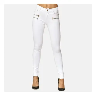 Elara Jeggings Damen Skinny Hose mit Zierreißverschlüssen und schmalem Bein weiß 38