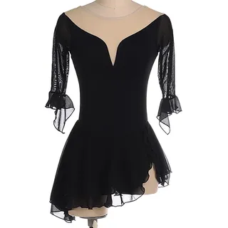 Youthful flying Damen Eiskunstlauf Kleid Rollschuhkleid Ballett Trikotanzug Tanz Leotard Eislaufen Wettkämpfe Bekleidung(Size:S/140,Color:Schwarz)