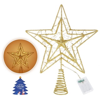 Homewit Christbaumspitze LED Christbaumschmuck Weihnachtsbaumspitz Stern Weihnachtsbaum Deko (1-tlg), mit Glitzer LED warme Lichter Weihnachtsbaumdekoration