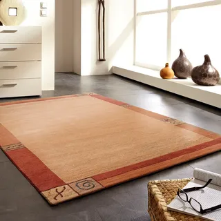 Wollteppich LUXOR LIVING "India" Gr. 1, orange (terra), B:60cm H:20mm L:90cm, Wolle, Teppiche, Designer-Teppich Knüpfteppich Schurwollteppich Teppich, reine Wolle, handgeknüpft, mit Bordüre, auch als Läufer