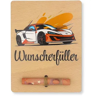 ZUKLA Verpackung Geldgeschenk Tattoo 13 x 10 cm - Spardose Auto - bunter Druck Geldgeschenk Verpackung Holz - Handmade - Geschenke zum Neuen Auto