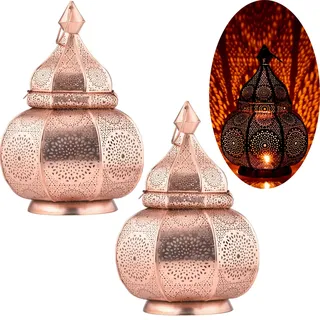 Tischlampe Nachttischlampe Leuchte 2er Set Metall Kupfer Orientalisch 30cm E27