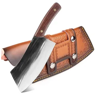 Muxel Hackmesser Hackmesser und Metzgermesser Dem serbischen Full Tang Hackmesser nache, schwer mit Lederscheide silberfarben