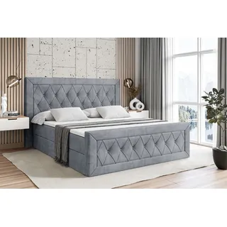 altdecor Boxspringbett mit Fußteil - mit Multipocket-Matratze H4 (21 cm hoch) mit + PUR + Kokosmatte, Topper (4 cm hoch), Polsterbett mit Kopftei... - Grau