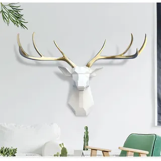 Wanddeko Wandbehang 3D Hirschkopf Wandskulptur Geometrische Hirschkopf Wandskulpturen Harz Tierkopf Skulptur Wand Deko Statue Wandschmuck für Wohnzimmerwand Wohnung Schlafzimmer Gartenhütte Flur