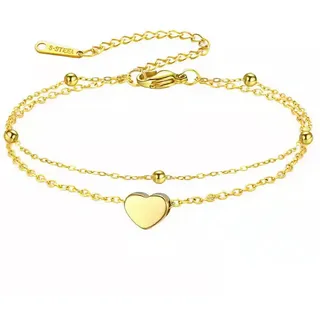 Ware aus aller Welt Fußkette Edelstahl Damen-Fußkettchen mit Herz-Anhänger in Gold oder Silberoptik goldfarben