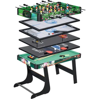 HOMCOM 6‐in‐1 Spieltisch klappbar – Kicker, Billard, Airhockey, Tischtennis, Ringwurf & Eishockey – für Kinder & Erwachsene, 118×104×71 cm   Aosom
