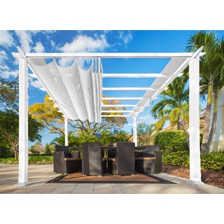 Paragon Outdoor Almuiminium Pergola "Florida" Pavillon mit ausziehbarem Sonnensegel,weiß,350 x 350 x 235 cm (L x B x H)