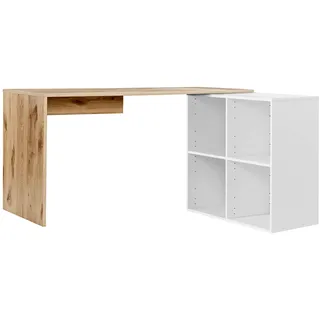 mokebo Eckschreibtisch groß in Eiche/Weiß mit Stauraum 'Der Produktive', auch als Schreibtisch, Computertisch o. Arbeitstisch im Büro, Kinderschreibtisch oder Gaming Tisch in 145x77x65 (B/H/T in cm)