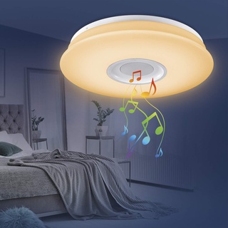 EASYmaxx 03460 LED-Deckenleuchte mit integriertem Bluetooth-Lautsprecher | Lampe, Partyleuchte & Bluetooth®-Lautsprecher | Dimmbar, Einfarbig oder automatischer Farbwechsel, inkl. Fernbedienung