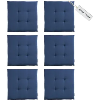 TOM TAILOR NEU! Sitzkissen Stuhl 6er Set - gemütliche Stuhlkissen 40x40 cm in Blau - Sitzauflage waschbar für Esszimmer, Bürostuhl, Bank, Boden & Gartenmöbel - Oeko Tex Zertifiziert