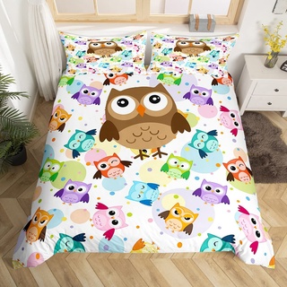 Kinder niedliche Eule Bettbezug Cartoon Eule Bettwäsche 220 x 240 cm für Kinder, buntes Dekor Vogel Dekor Bettwäsche, 3D Tierdruck 3 Stück