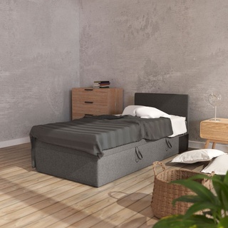 MEBLITO Boxspringbett Menorca Mini Bett mit Bettkästen Matratze H3 mit Topper Seite: Rechts 100x200 cm Grau (Lux 06)