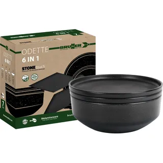 BRUNNER Melamin Geschirr-Set Camping 7-Teilig 6-in-1 Set ODETTE Stapelbar