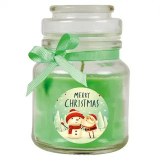 HS Candle Duftkerze (Dekokerze, 1-tlg), Weihnachten - Kerze im Bonbon Glas, Kerze mit Weihnachts - Motiv grün Ø 7 cm x 7 cm x 10 cm x 7 cm