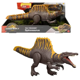 Mattel Jurassic World Rebirth Tail-Whip Spinosaurus Dinofigur | Action-Figur mit 2 Angriffsfunktionen, filmgetreu, beweglich, App-Code für digitales Spiel, JGB57