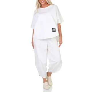 simaranda Damen Jogginganzug Zweiteiler für Freizeit und Sport Trainingsanzug Hausanzug Hoodie und Hose 6170 (Weiß, 36-42) - 36-42