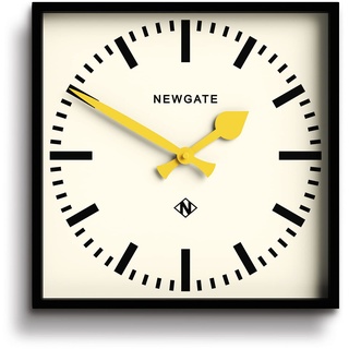 NEWGATE® Ziffer Fünf Eisenbahn Wanduhr - Quadratische Uhr - Küchenuhr - Bürouhr - Retro Uhr - Designer Uhr - Bahnhofsuhr - Markierungszifferblatt (Gelb)